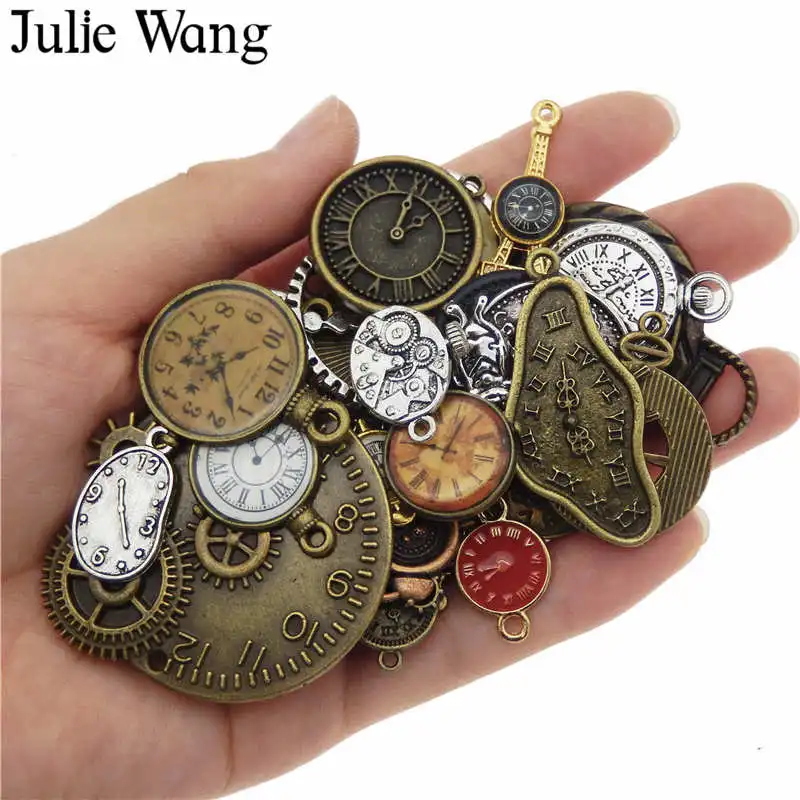 Julie Wang 10 шт. Случайные Смешанные часы лицо шармы сплав ожерелье кулон находка