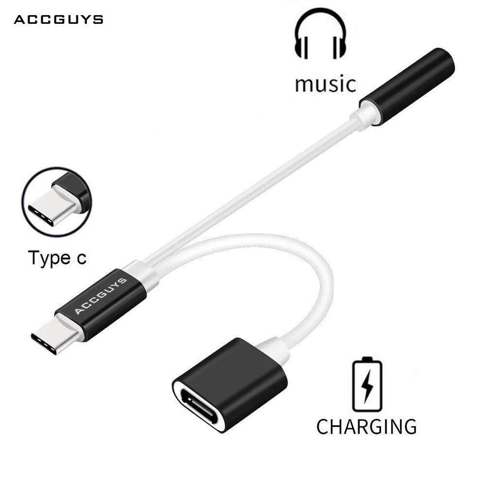 ACCGUYS 2 в 1 USB Тип C до 3 5 мм гнездо аудио наушники зарядный адаптер разветвитель AUX