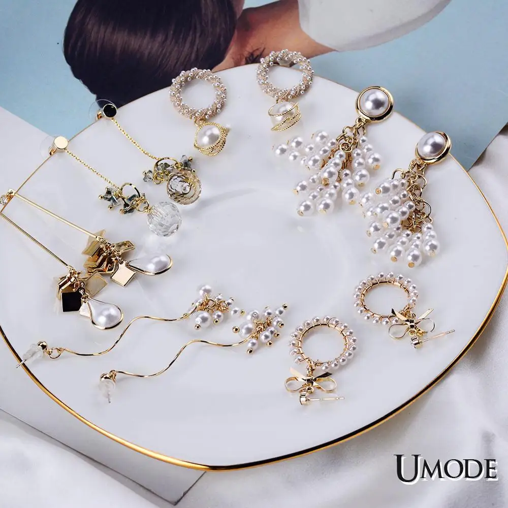 UMODE модные жемчужные серьги в виде капель для Для женщин Висячие, в стиле бохо Длинные Висячие Серьги геометрический кулон ювелирные изделия Свадебная вечеринка для девочек Подарки