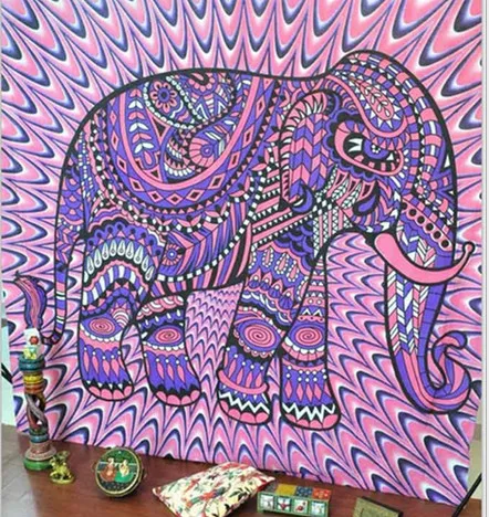 purple pink elephan Гобелен с изображением слона Цветной печатных декоративные индийский ковер в виде мандалы Мандала со слоном настенная драпировка в стиле хиппи - Цвет: purple pink elephan