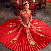 high quality red traditional chinese wedding dress long cheongsam handmade embroidery qipao dresses retro dressing gown size xxl