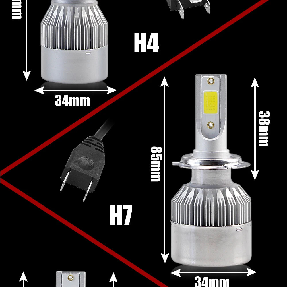 2x H7 светодиодный H11 H4 Hi/короче спереди и длиннее сзади) H1 H3 H8 HB1 HB3 HB4 HB5 H10 HIR2 H13 H16 H27