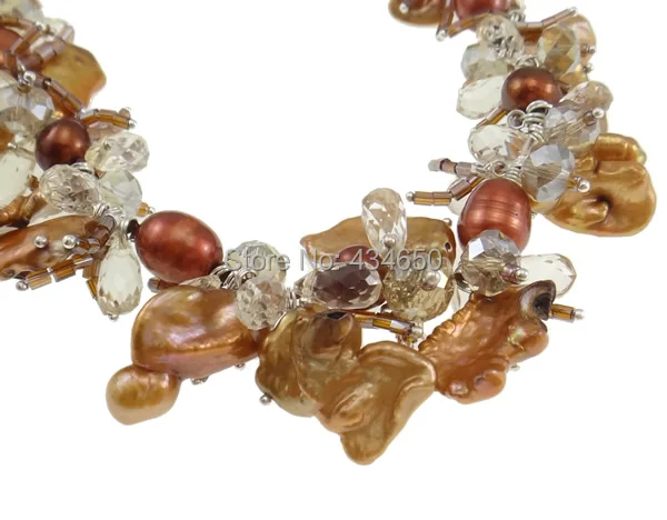 Free shipping!!!Crystal Jewelry Sets Guaranteed 100% bracelet &amp necklace with Freshwater Pearl brass clasp half-plated | Украшения и