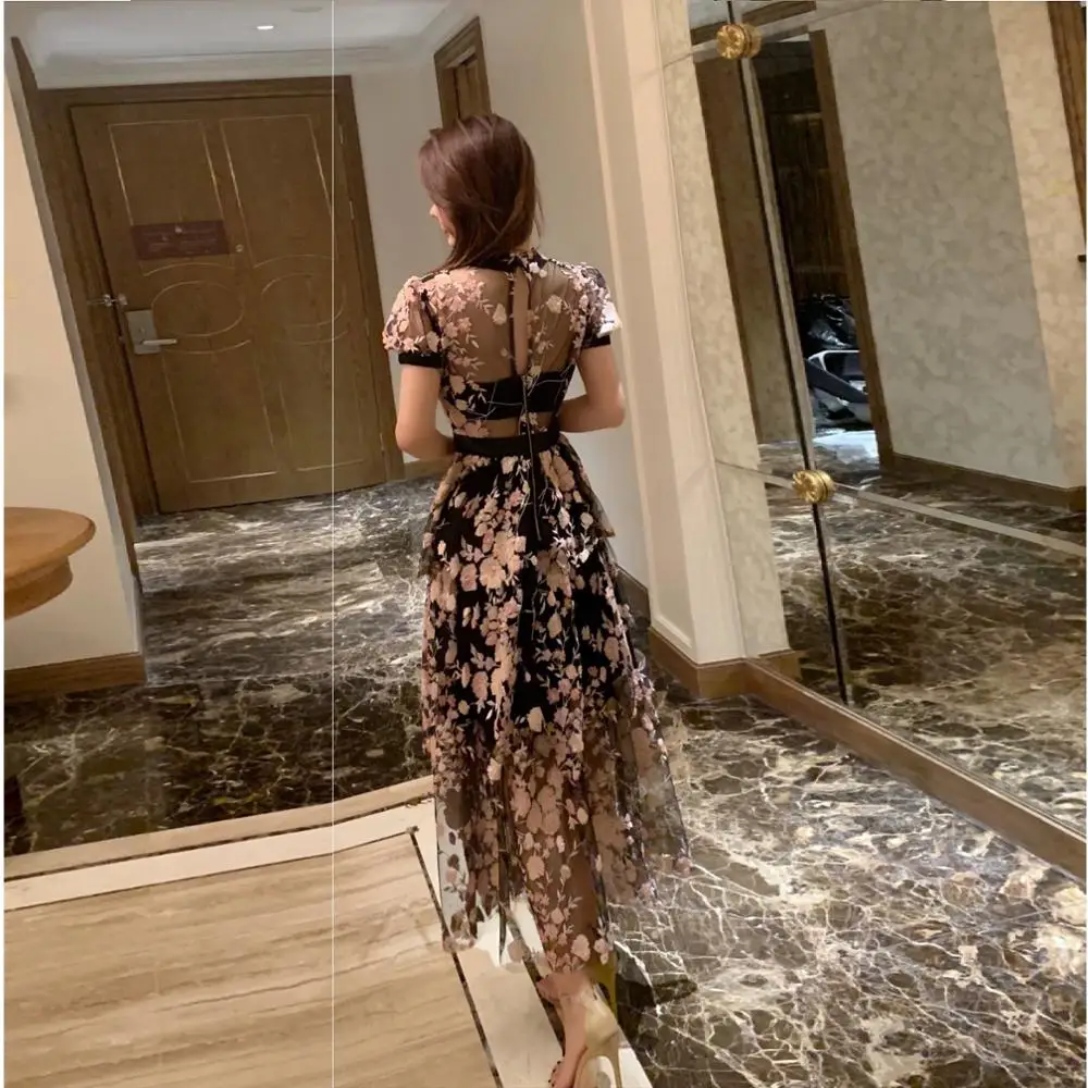 Limiguyue Автопортрет платья vestidos с коротким рукавом летнее пляжное платье с вышивкой высокое качество вышивка вечернее платье T750