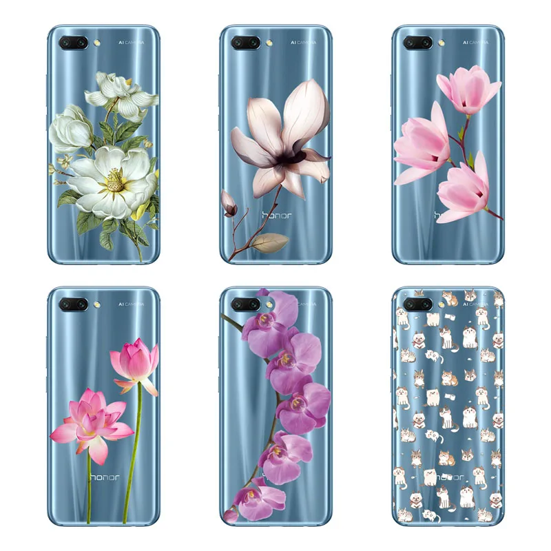 huawei honor 10 Case Silicon Black Painting flower Soft TPU Back Cover for Protect Phone cases shell |