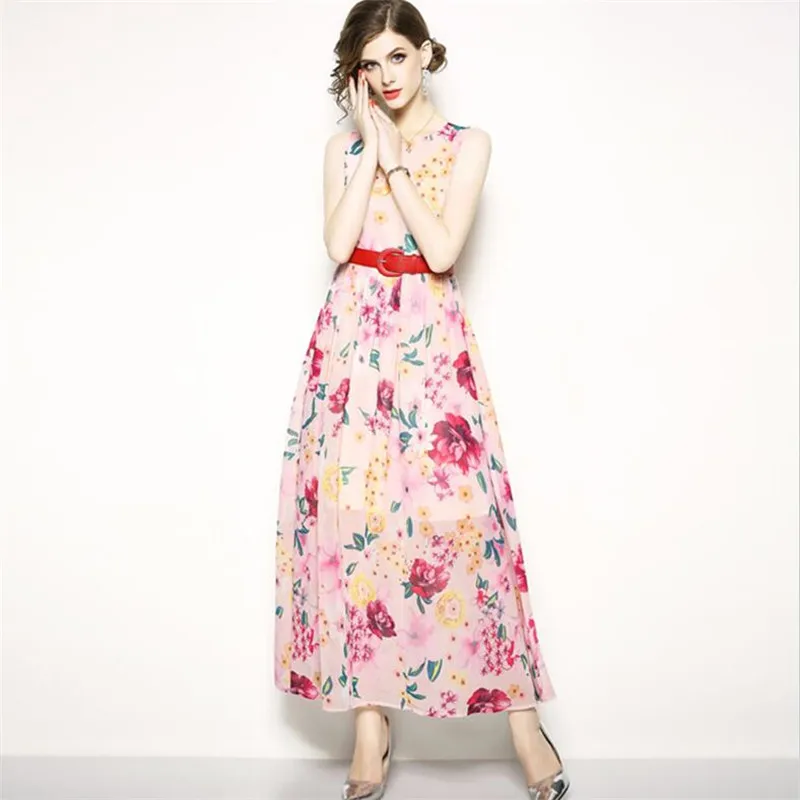 Летнее платье Новинка 2018 года модные женские туфли Элегантные Цветочный принт