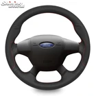 Блестящие пшеницы черного цвета из натуральной кожи чехол рулевого колеса автомобиля для Ford Focus 3 2012-2014 C-MAX 2011-2018 KUGA Escape 2013-2016