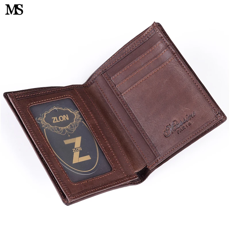 

MS New Simple Men's Crazy Horse Leather Casual Credit Card Case ID Cash Photo Holder Organizer Wallet Bifold Hasp Wallet Q360