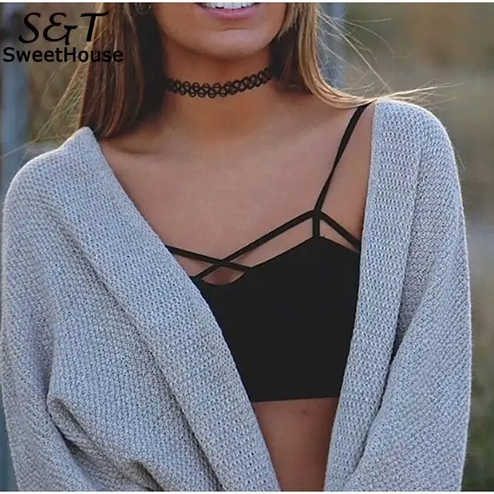 Женский Повседневный Топ без бретелек рукавов на тонких бретельках белый черный