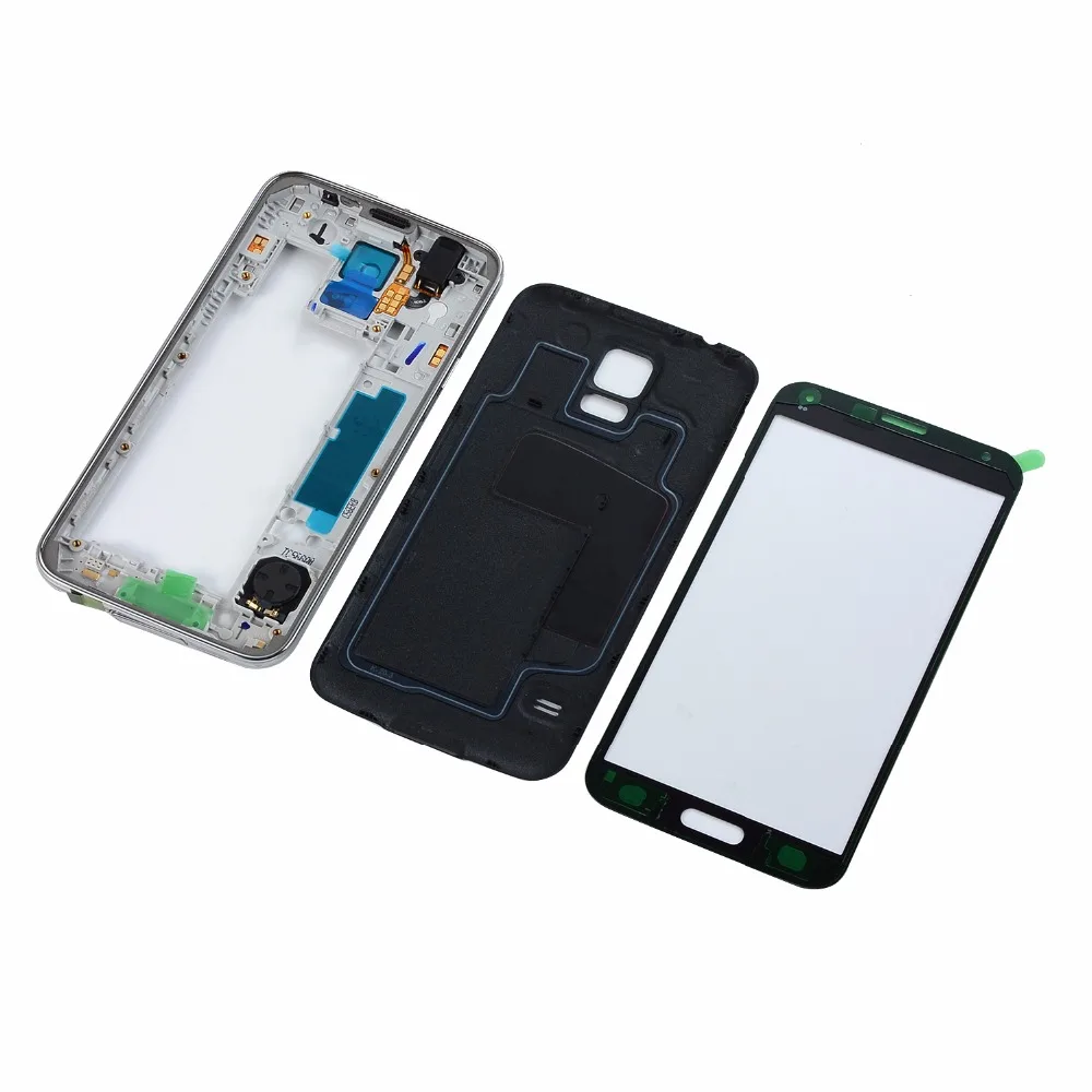 Для Samsung Galaxy S5 I9600 G900F G900T G900P G900A Сенсорный экран Стекло+ промежуточный корпус+ Батарея задняя крышка+ Инструменты