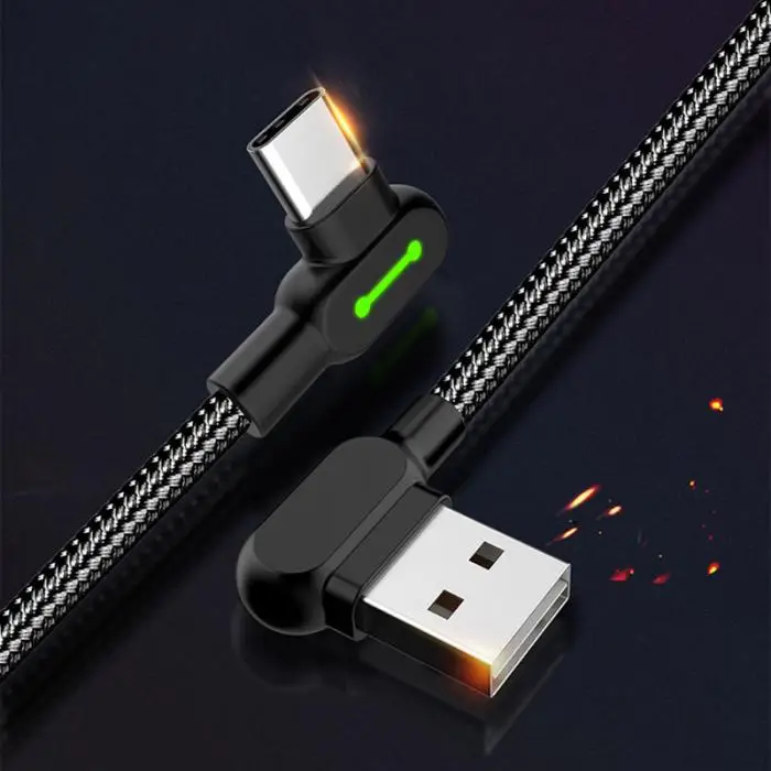 USB 3,1 Быстрый зарядный кабель под прямым углом 90 градусов кабель для синхронизации данных со светом IJS998