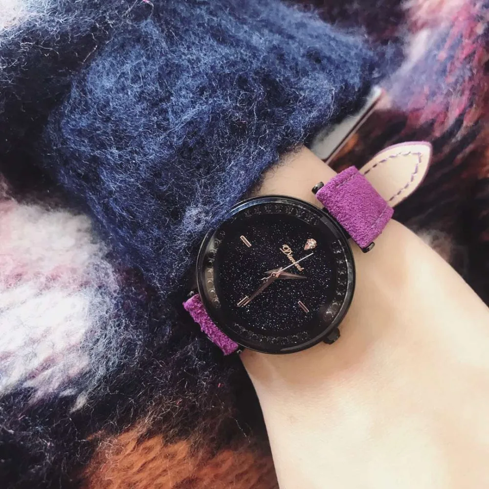 Крутые женские часы с черными кристаллами сексуальные холодным ветром яркие