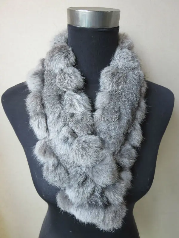 Зимний меховой шарф женский настоящий 100% Полный кроличий шейный платок ручной