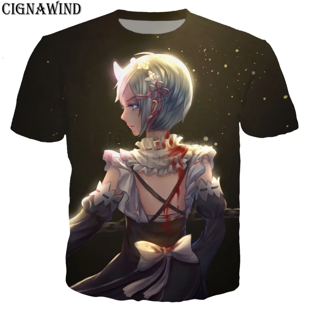Модные Забавные футболки для мужчин/женщин, аниме, милая девушка, Re: zero Rem Ram, футболка с 3D принтом, Повседневная футболка в стиле Харадзюку, уличная одежда, топы