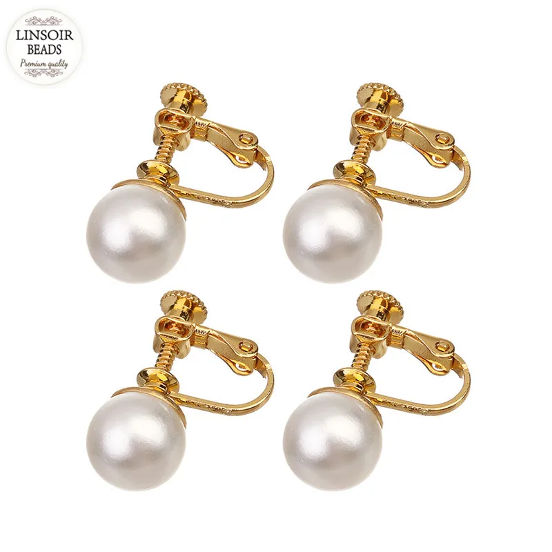 Клипса для ушей с имитацией жемчуга медная золотистая/серебристая 10 мм |