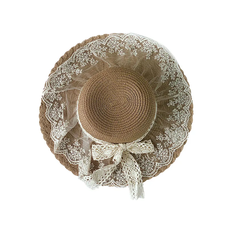Lace Princess Panama Children Hats Bow Beach Baby Cap for Girls Straw Girl Hat Summer Kids Caps 1PC | Детская одежда и обувь