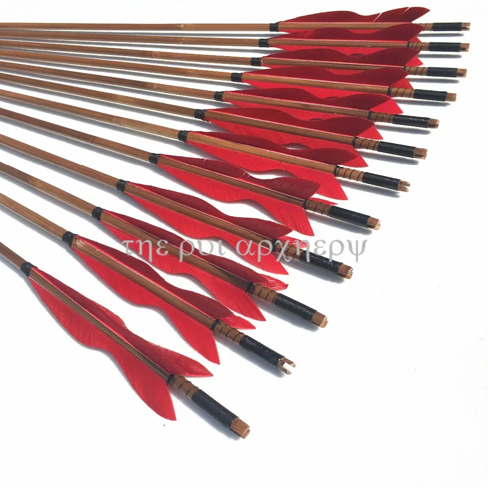 6/12/24pcs bamboo Arrows Natural Feather Fletched Wood Shaft For Archery Hunting