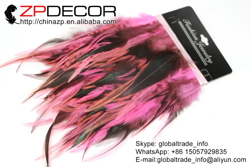 

ZPDECOR Feather 10 Yard/lot Beautiful Patterns Directly Dyed Pink Chicken Saddle Feathers Trim for Samba Customes