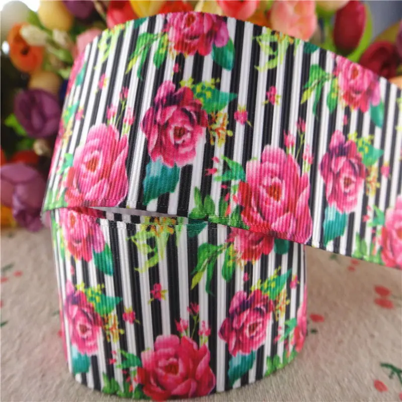 

18102509, 1.5" 38mm 50 yards flowers printed grosgrain ribbons DIY hair bows handmade materials
