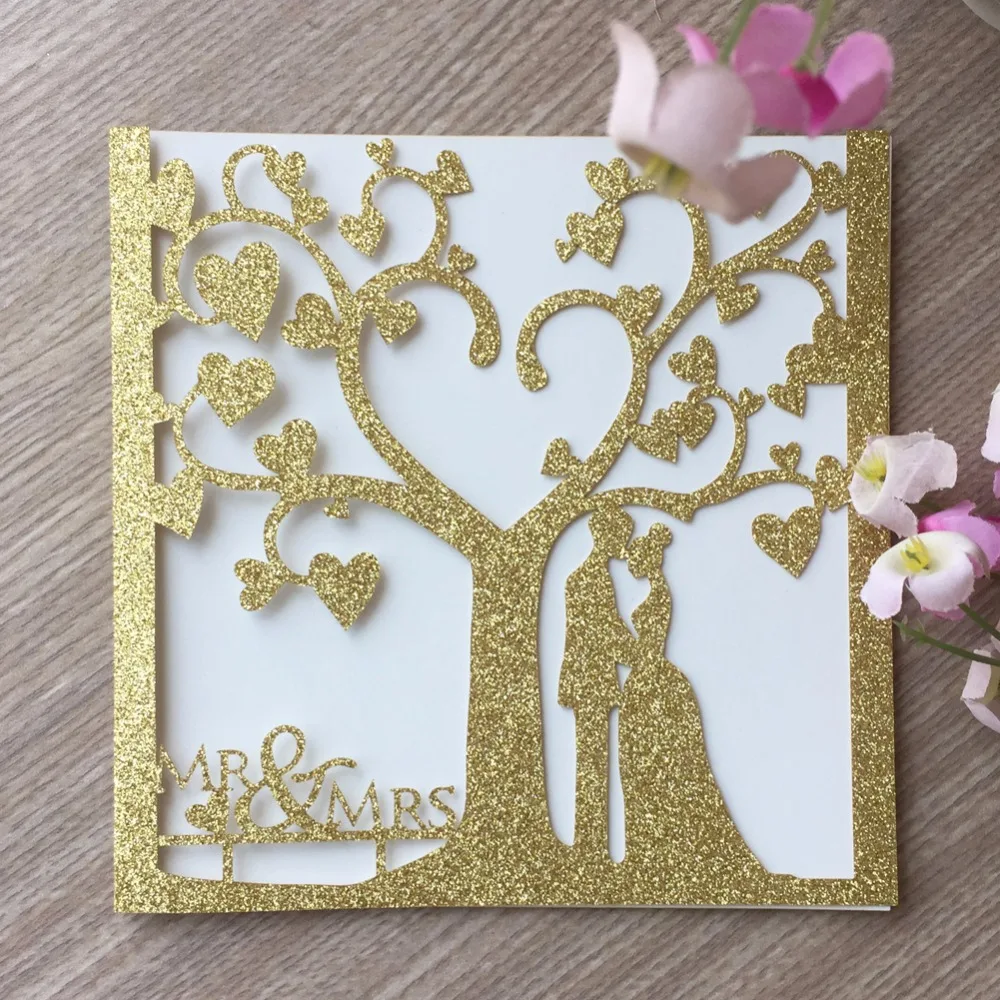 50 шт./лот полый лазерный разрез блестящая бумага дерево Любовь Свадебные