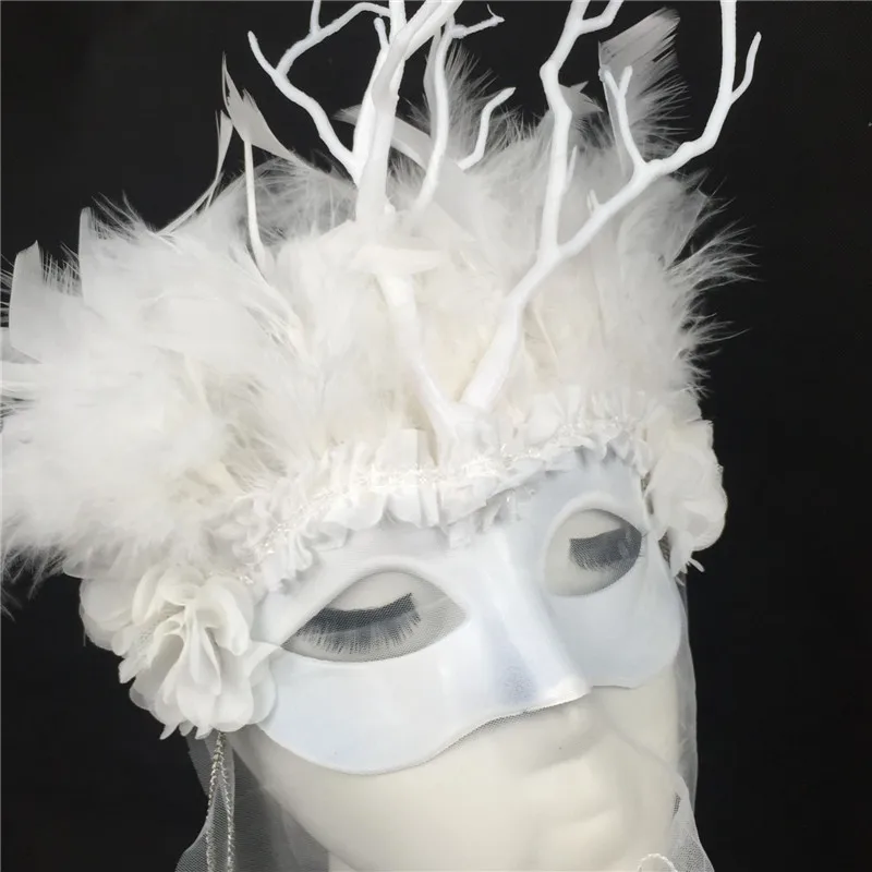 Черная белая цветная маска для девочек с перьями повязка на голову вечеринки