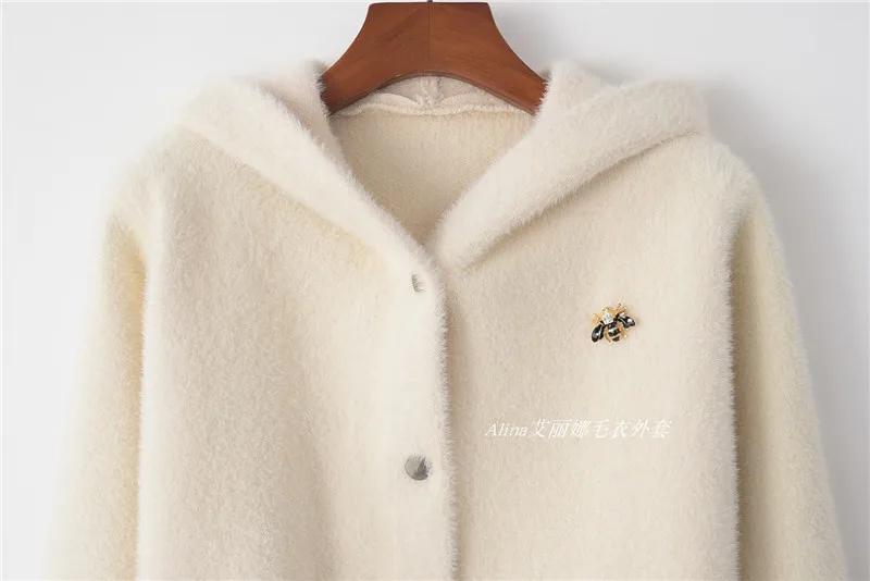 Женская короткая куртка с капюшоном свободная Толстая Вязаная кашемировая из