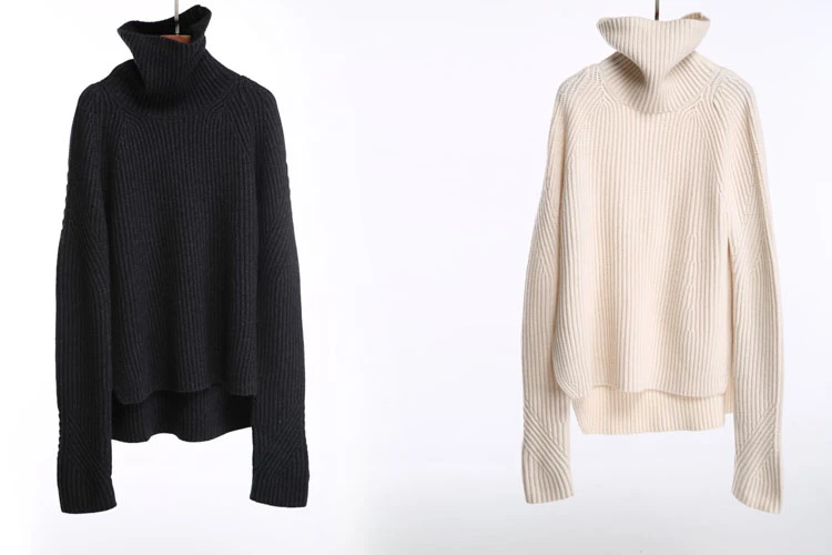 pure goat cashmere women's fashion pullover sweater irregular long turtleneck loose languid casual style solid color S/M/L | Женская