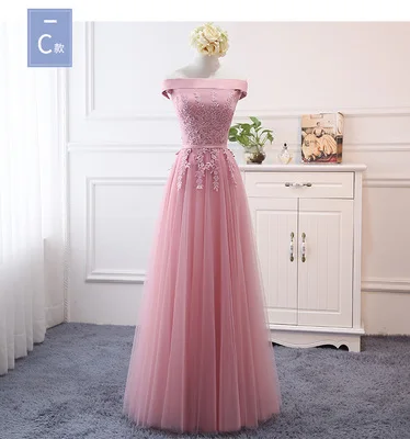 NCG02# кружевные розовые бобы песчаная Сетка Пряжа длинные платья подружек невесты Новинка весны г., свадебное платье для выпускного вечера для девочек на заказ - Цвет: C   Long