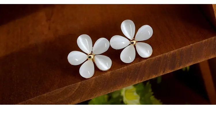 Cat Eye Earrings for Women Opal Stone Studs Simple Flower Candy Color Yong Girls Jewelry Wedding Bridal Accessories | Украшения и
