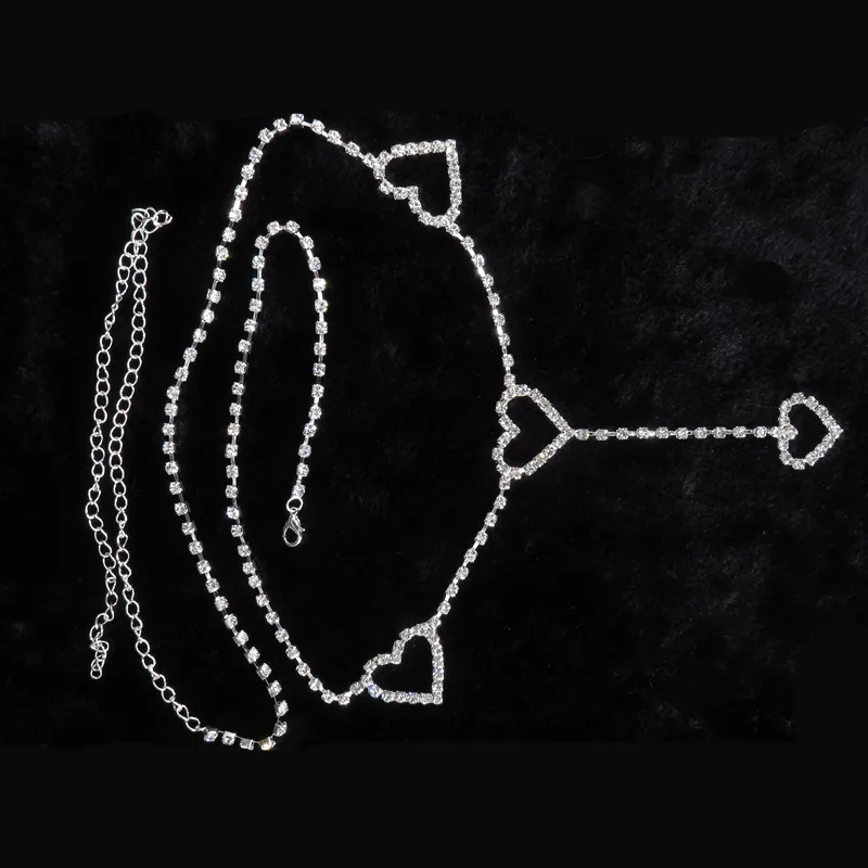Цепочка для танца живота серебристая цепочка с кристаллами четырьмя сердечками
