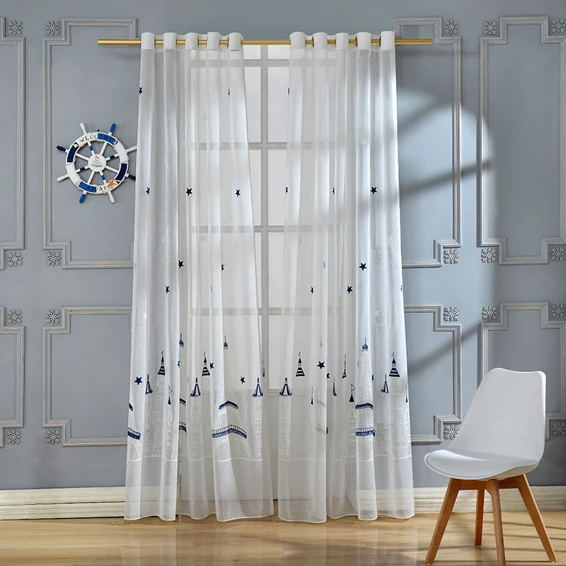 Замок Вышитые Тюль для детей искусственной льняная занавески Гостиная