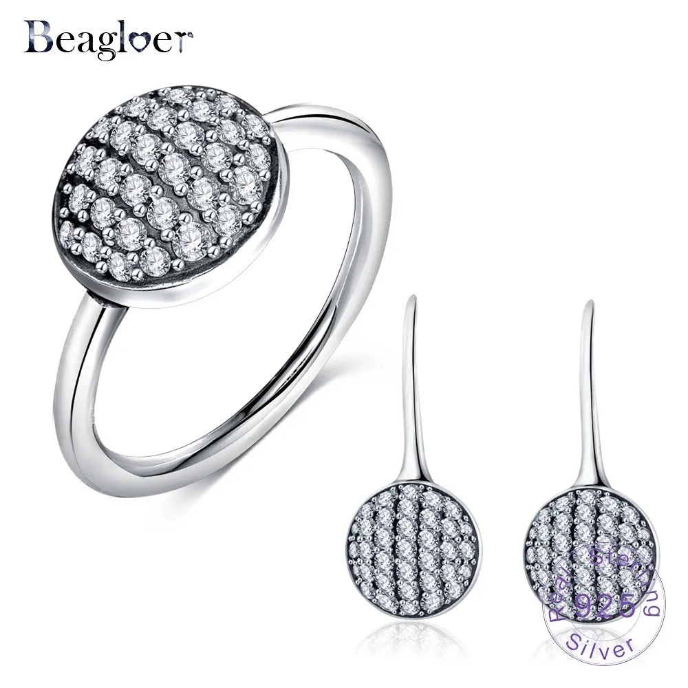 Beagloer Dropshipping Vintage Silver Dazzling Earrings For Ladies 925 Sterling with AAA CZ Jewelry Sets anillo PSST0045 | Украшения и