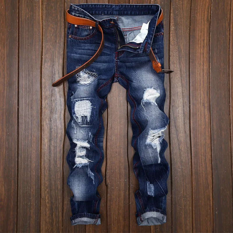 2018 весенние мужские рваные джинсы slim fit tiedye Плиссированные мотоциклетные
