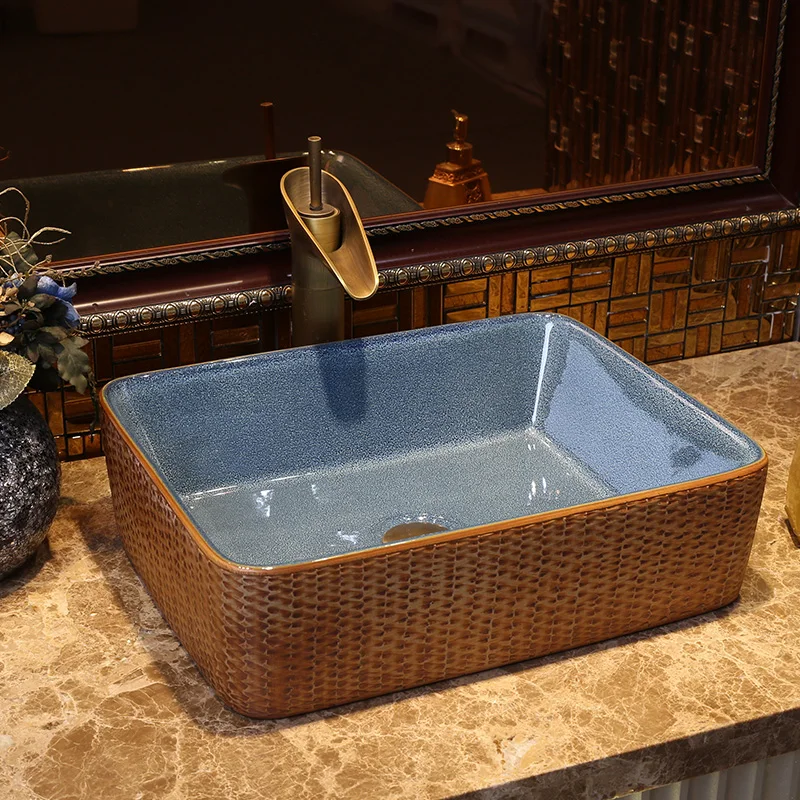 

Jing Yan creative Chinese square toilet wash basin balcony art platform basin bathroom washbasin snakeskin pattern