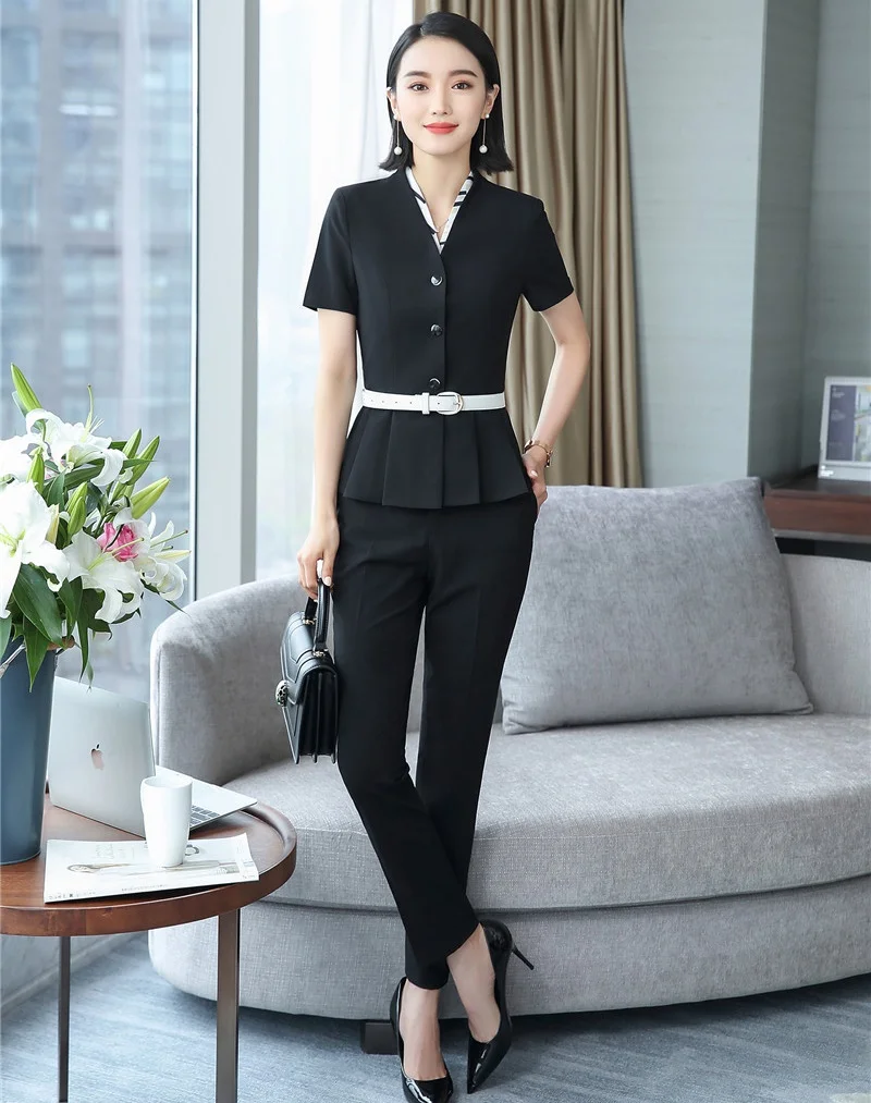 Summer Ladies Pant Suits for Women Business Suits Blazer and Jacket Set Work Wear Office Uniform Styles