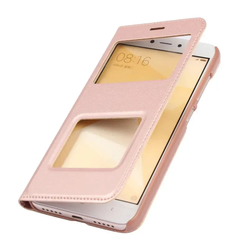 Для Xiaomi Redmi 4X окно Дело откидная крышка Чехлы для Coque Redmi 4 х чехол для телефона слайд ответ кожи Etui hoesje Fundas Capinhas