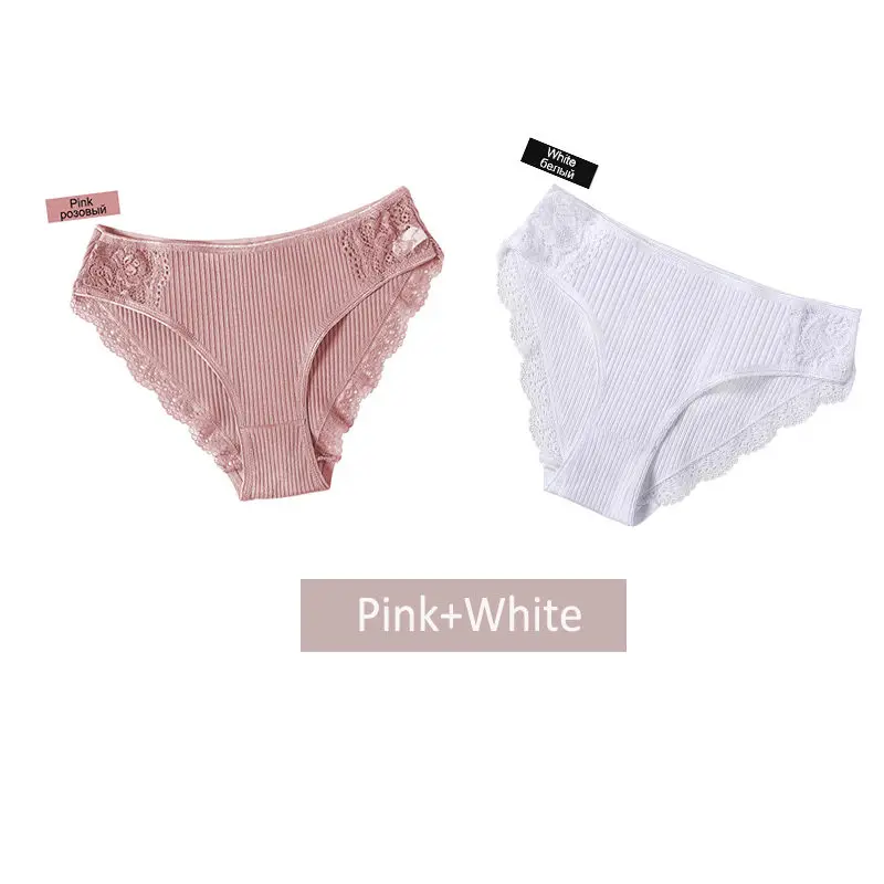 pink white Нижнее белье женские хлопковые трусики женские кружевные трусики нижнее белье женские удобные Цветочные трусы женские трусики для девочек - Цвет: pink white
