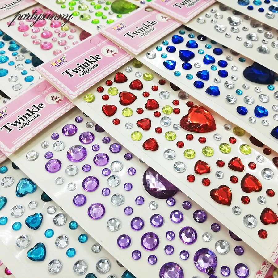 10 упаковок сердца круглый декор Телефон Искусство Кристалл бриллиант плоская