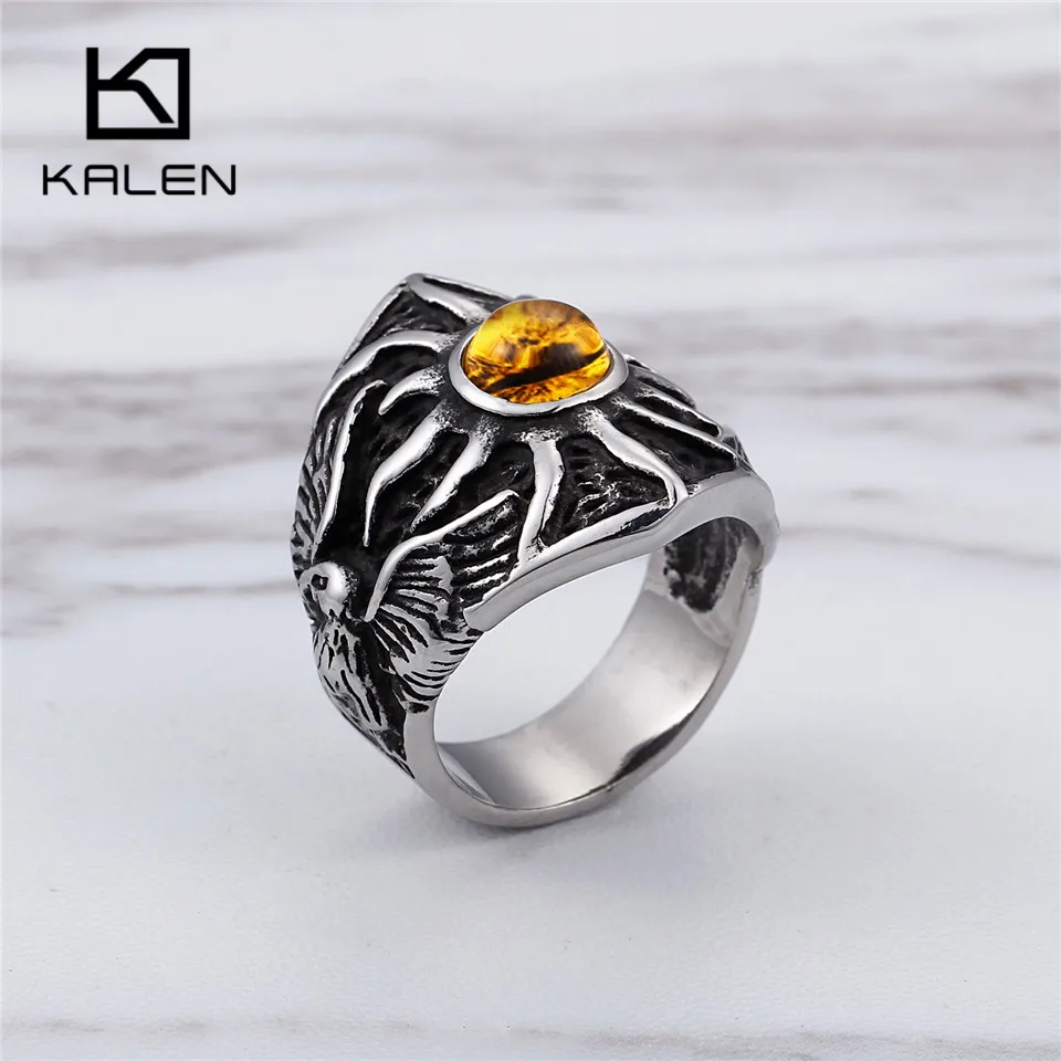 KALEN, панк, желтый кристалл, солнцезащитные кольца для глаз для мужчин, размер 8-12, нержавеющая сталь, дьявол, демон, кольца на палец, дешевые, вечерние, ювелирные изделия