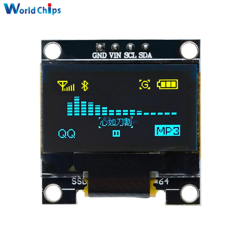0,96 дюймов IIC Серийный желтый синий OLED дисплей модуль 128X64 IEC SSD1306 12864 плата с ЖК-экраном GND VCC SCL SDA 0,9" для Arduino
