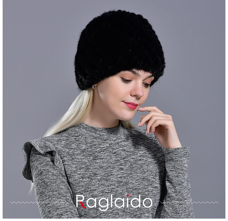 Raglaido Женская вязаная шапка mink fur шапки женские трикотажныеТрикотажные Норки Меховые Шапки для Женщин Подлинная Натурального Меха ананас Шапка Зимняя Шапочка Шляпы Снег Русский Реального Меховая Шапка LQ11191