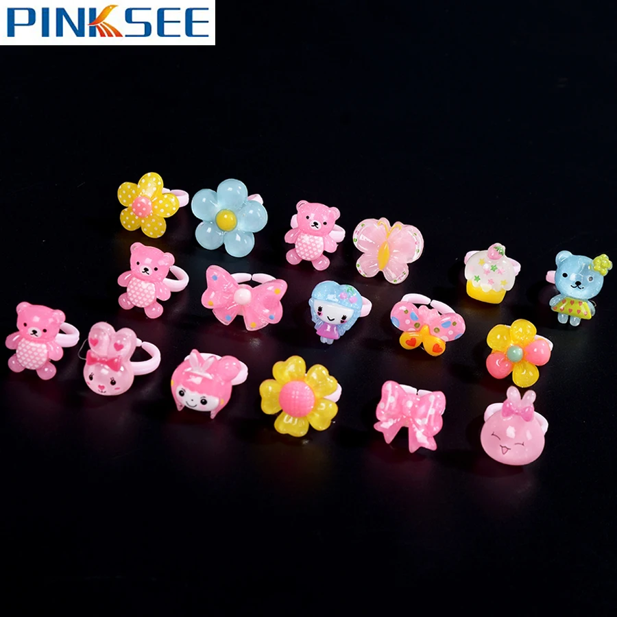 5pcs/lot Lovely Cartoon Animals Children Resin Plastic Rings For Kids Girls Finger Ring Cute Mini Small Charm Jewelry images - 6