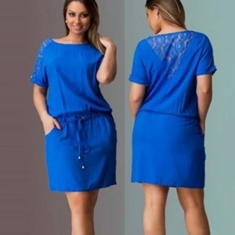 Royal blue Открытое платье с рукавами, повседневное свободное платье с карманами, летнее женское офисное мини-платье, облегающее вечерние платья, одежда размера плюс - Цвет: Royal blue