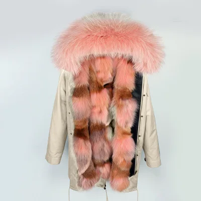13 OFTBUY, зимняя женская куртка, натуральный мех, пальто, свободный воротник из меха енота, волчий мех, длинная парка, верхняя одежда, высокое качество - Цвет: 13