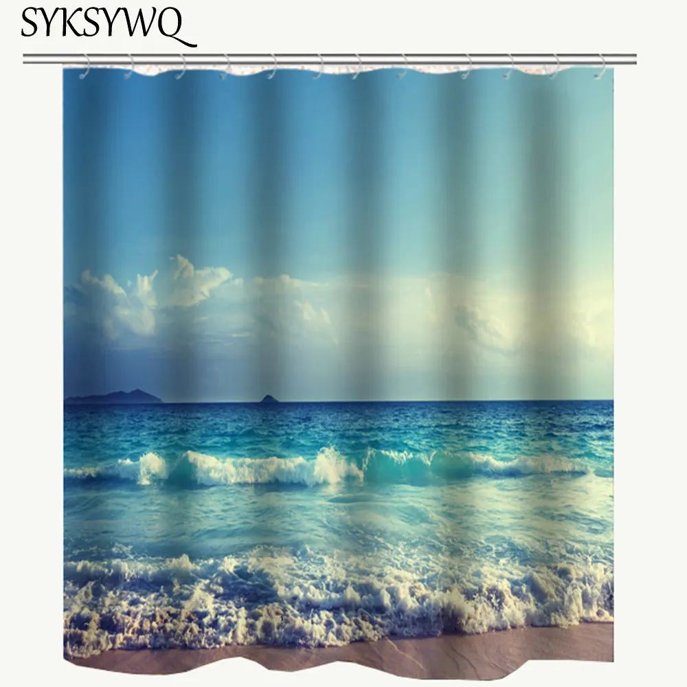 Занавеска для душа 3d-занавеска ванны морская волна синее небо Океанский песчаный