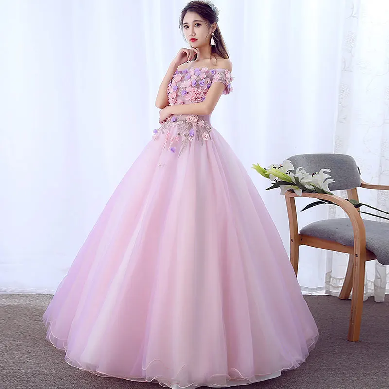 Платье для светской львицы розовые платья Quinceanera бальное платье длинное платье для выпускного вечера с цветами Маскарад сладкий 16 платье Vestidos De 15 Anos