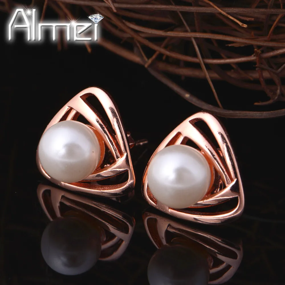 Женские серьги цвета розового золота с пластиковым жемчугом серебряные