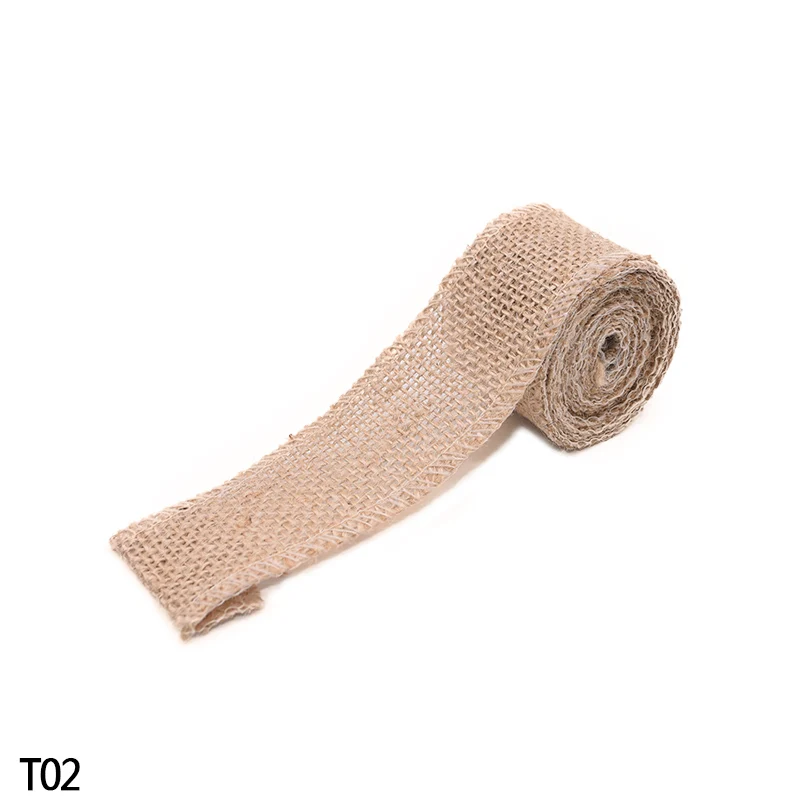 T02 4cm Натуральный джут мешковины Hessian рулоны деревенский для свадьбы DIY Decora Рождество Хэллоуин день рождения оберточная бумага для подарков с цветами вечерние принадлежности - Цвет: T02 4cm