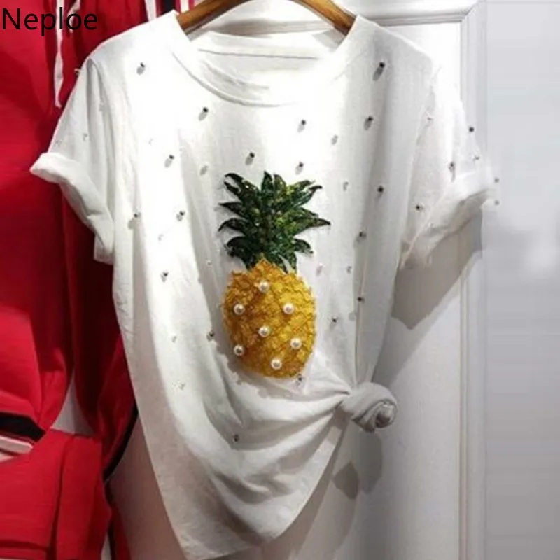 Женский топ с блестками и ананасом свободные футболки круглым вырезом вышивкой