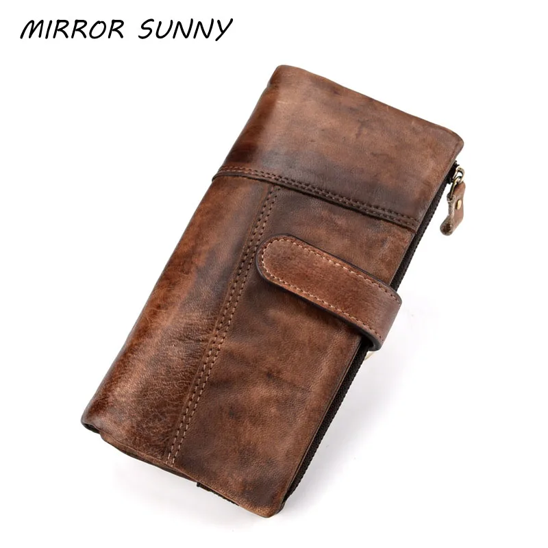 

RFID Vintage Patched Long Women Wallet Female Genuine Leather Large Capacity Wallets Coin Purse Multi-card Holder Handy Carteira